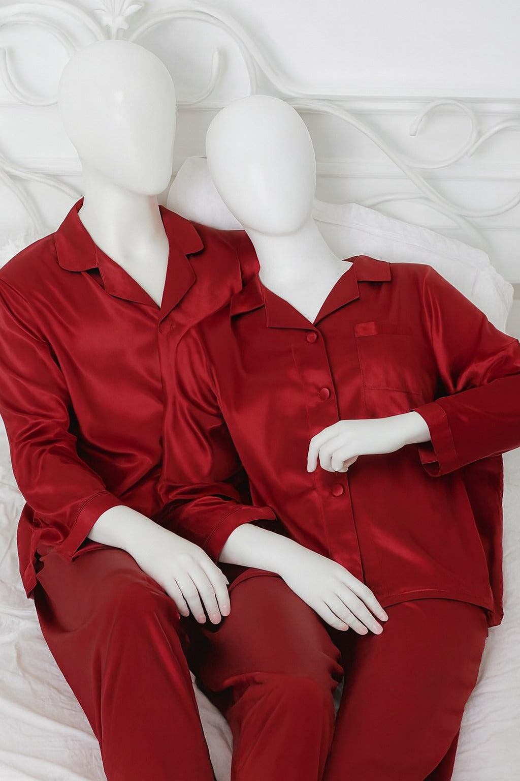 Couple Night Suit Silk Satin Pajama Set – Long Sleeve Top & Pants |  SKU: DC-C011 (4 Pcs)