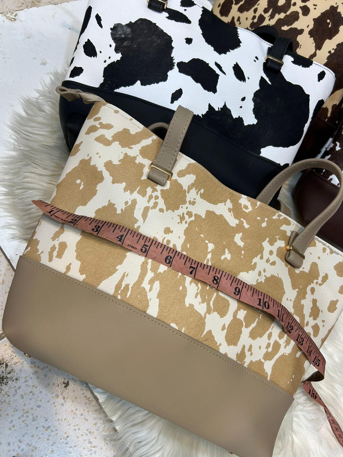 2 Pcs Premium Cow Print Tote Bag Set for Women – Stylish Shoulder Handbag with Matching Pouch