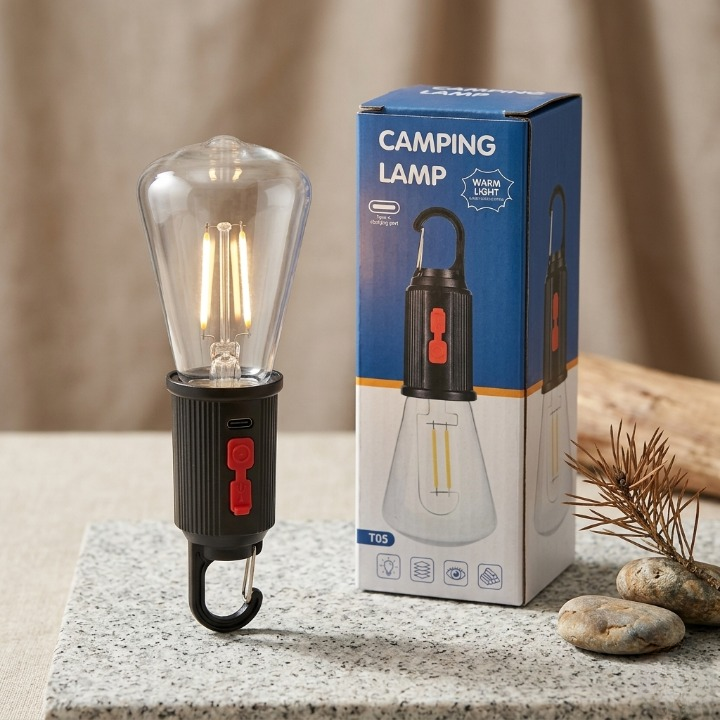 T03 & T05 Portable Warm Light Camping Lamp with Hanging Hook – Rechargeable Emergency LED Lantern