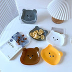 8Pcs Bear Shape Plate Set | Creative Food-Grade Plastic Plates With Stand | Random Colour