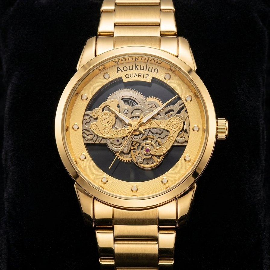 Luxury Skeleton Dial Quartz Watch For Men Elegant Stainless Steel Design | Non Waterproof | Without Box