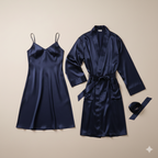 Premium Satin Silk Couple Gown Set (3 Pcs) – Elegant Matching Nightwear for Men & Women | Free Size | SKU: DC-C006