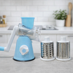 FALARI Tabletop Drum Grater - Manual Rotary Vegetable Slicer, Shredder & Cutter with 3 Interchangeable Stainless Steel Drums - Random color