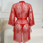 3 Piece Net Gown Set with Bra & Panty | Soft Lace Robe Lingerie | Free Size (fit upto 38 chest)