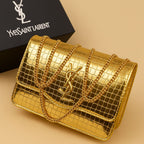Premium Croc-Embossed Vegan Leather Crossbody Bag with Elegant Gold-Tone Chain Strap and Iconic Signature Hardware