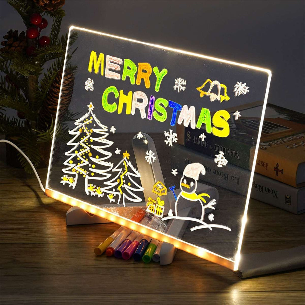 Transparent Acrylic LED Dry Erase Message Board 20x20cm White Stand With Glowing Display