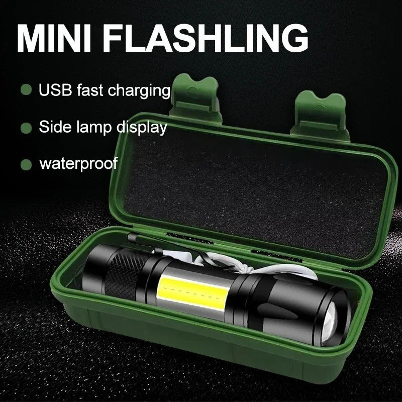 Portable LED Flashlight – Mini Rechargeable Torch With Side Light & Waterproof Body