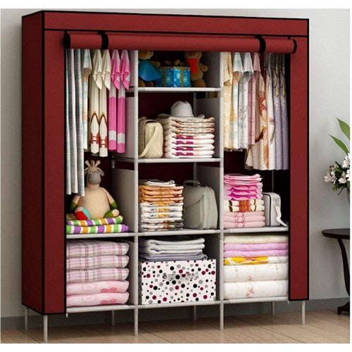 Portable Storage Cabinet 3 Door Large Size 5 by 4 Ft | Aluminum Rods and Fabrics Wardrobe Stand