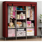 Portable Storage Cabinet 3 Door Large Size 5 by 4 Ft | Aluminum Rods and Fabrics Wardrobe Stand