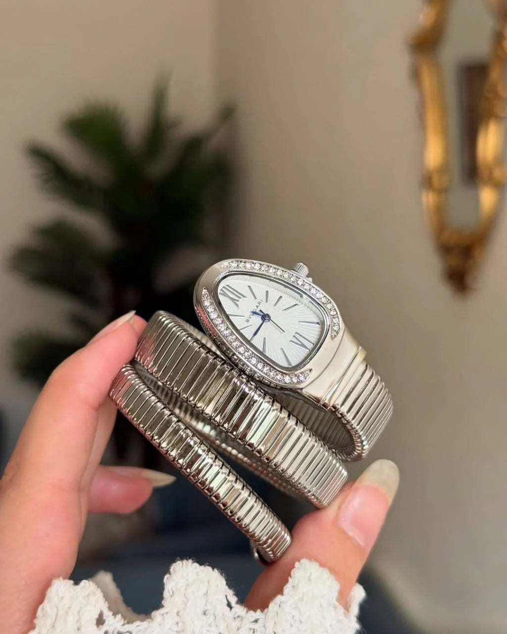 Triple‑Wrap Snake Watch | Diamond‑Set Bezel | Luxury Fashion Accessory
