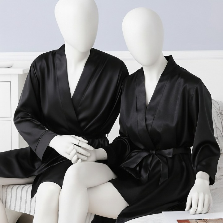 Elegant Silk Couple Gown / Robe Set – Wrap Style with Waist Belt (2 Pcs) |  DC-C008