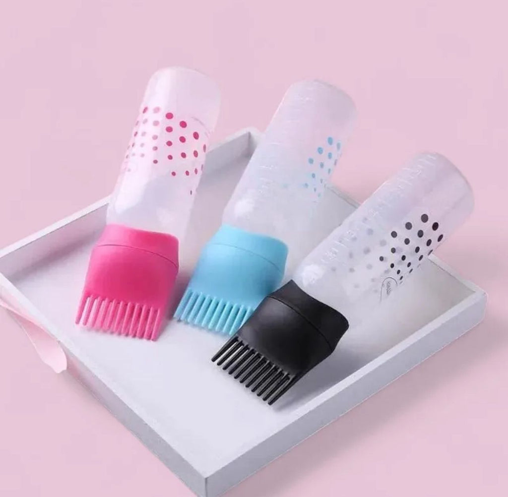 Hair Oil Comb Applicator Bottle with Graduated Scale – Professional Hair Coloring, Oiling & Scalp Treatment Tool ~ Random Color (1Pc)