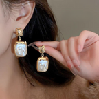 Elegant Korean Gold Foil Earrings with White Stone (PXT-115)