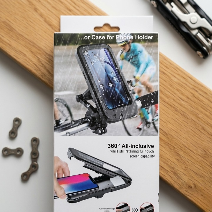Waterproof Bike Phone Mount - 360° Rotatable Motorcycle & Bicycle Mobile Holder - Adjustable Touch Screen Handlebar Phone Support for All Bikes