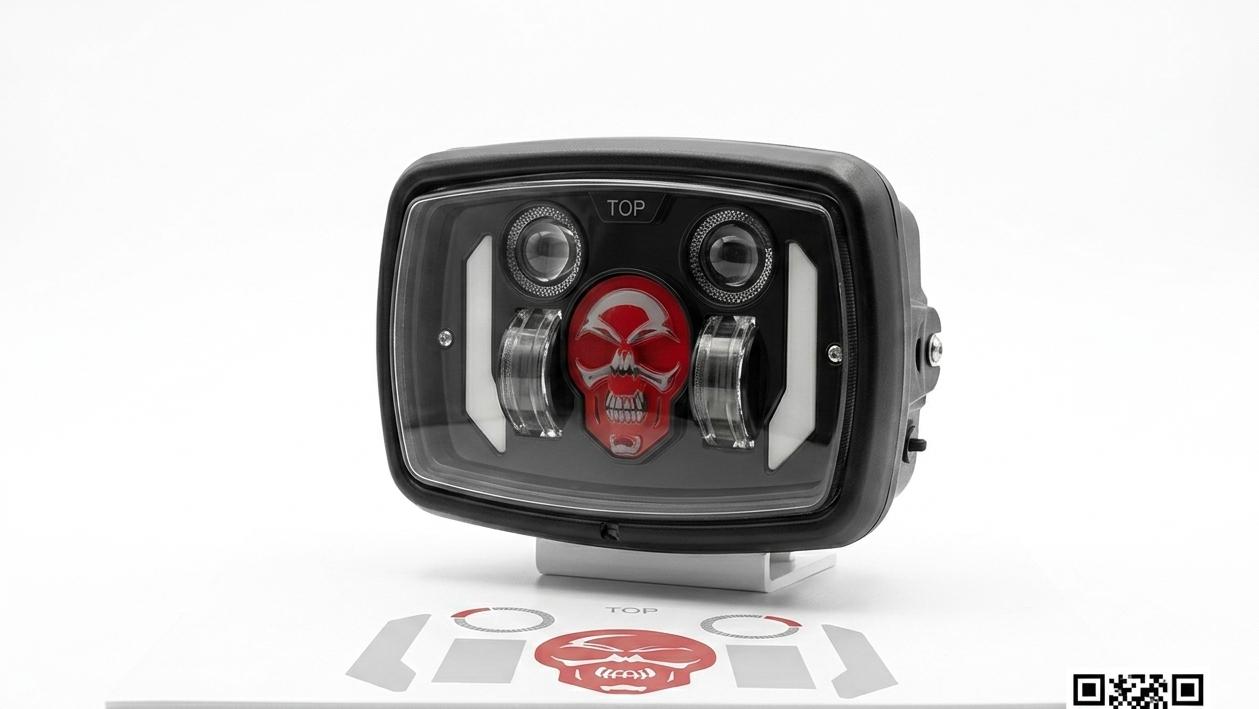 Premium Skull Headlamp for Honda CD70 & CG125 – Aggressive Red Skull DRL with Dual LED Projectors