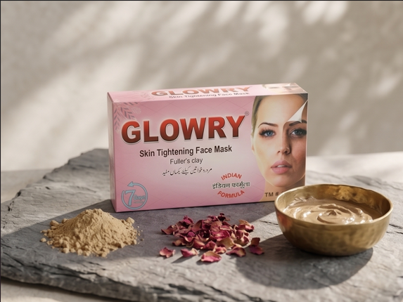 GLOWRY Skin Tightening Face Mask with Fuller’s Clay | Natural Indian Formula for Oil Control & Pore Cleansing | 100% Organic Herbal Pack