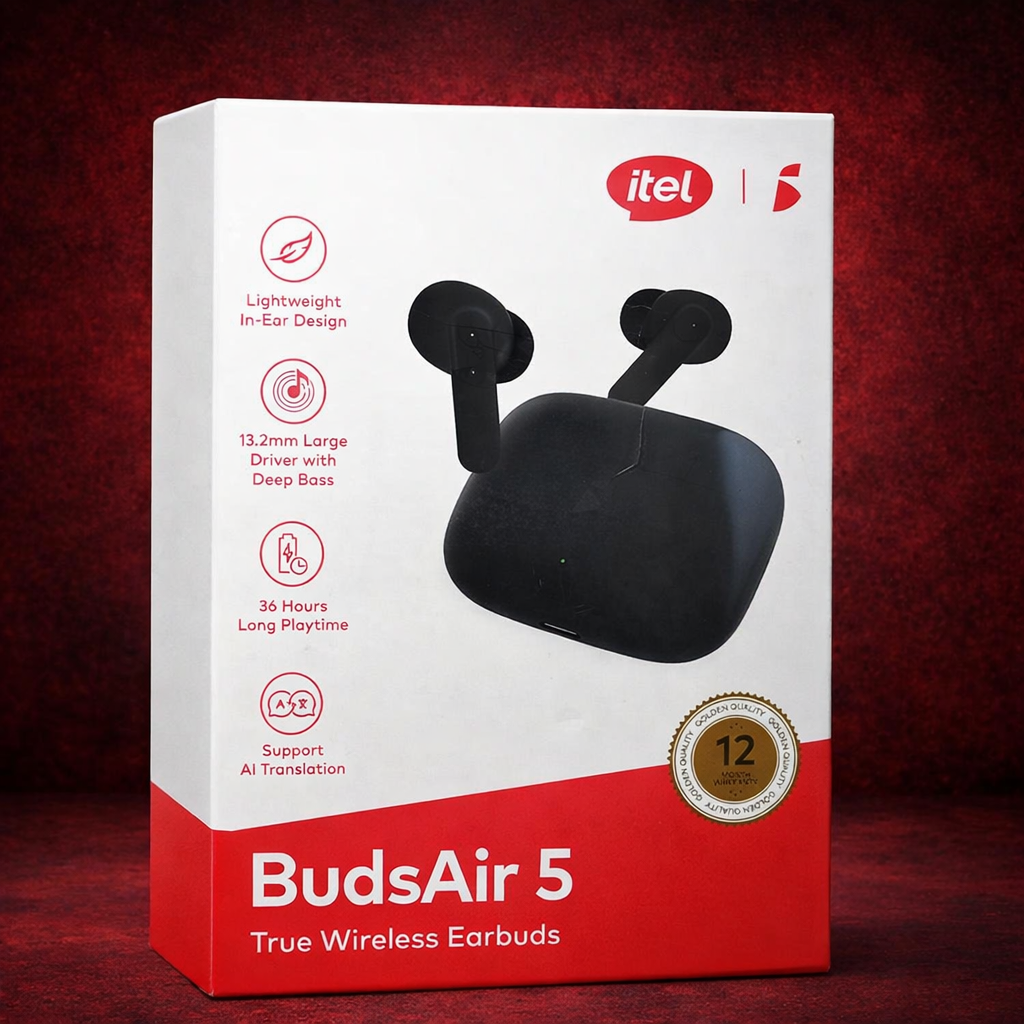 Itel BudsAir 5 True Wireless Earbuds – Bluetooth 5.4, 36 Hours Playtime & Deep Bass Audio