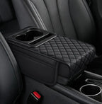Car Armrest Cushion with Cup Holder & Storage Box – PU Leather Center Console Organizer Cover | Universal Fit