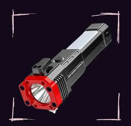 High-Power LED Torch Light Rechargeable Flashlight With Multifunctional Tactical Hammer And Power Bank Feature With Box (Random Color)