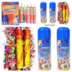 Celebration Combo Pack – 2 Snow Sprays + 2 Party Poppers + 5 Color Smoke Bombs for Birthdays &amp; Parties