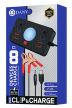 Dany C-1 Clipper Charger | 6 USB Ports | LED Light | DC Solar Mobile Charger | USB Battery Clamp | Power Cable | Short Circuit &amp; Overload Protection - DC Mobile Charger - Original