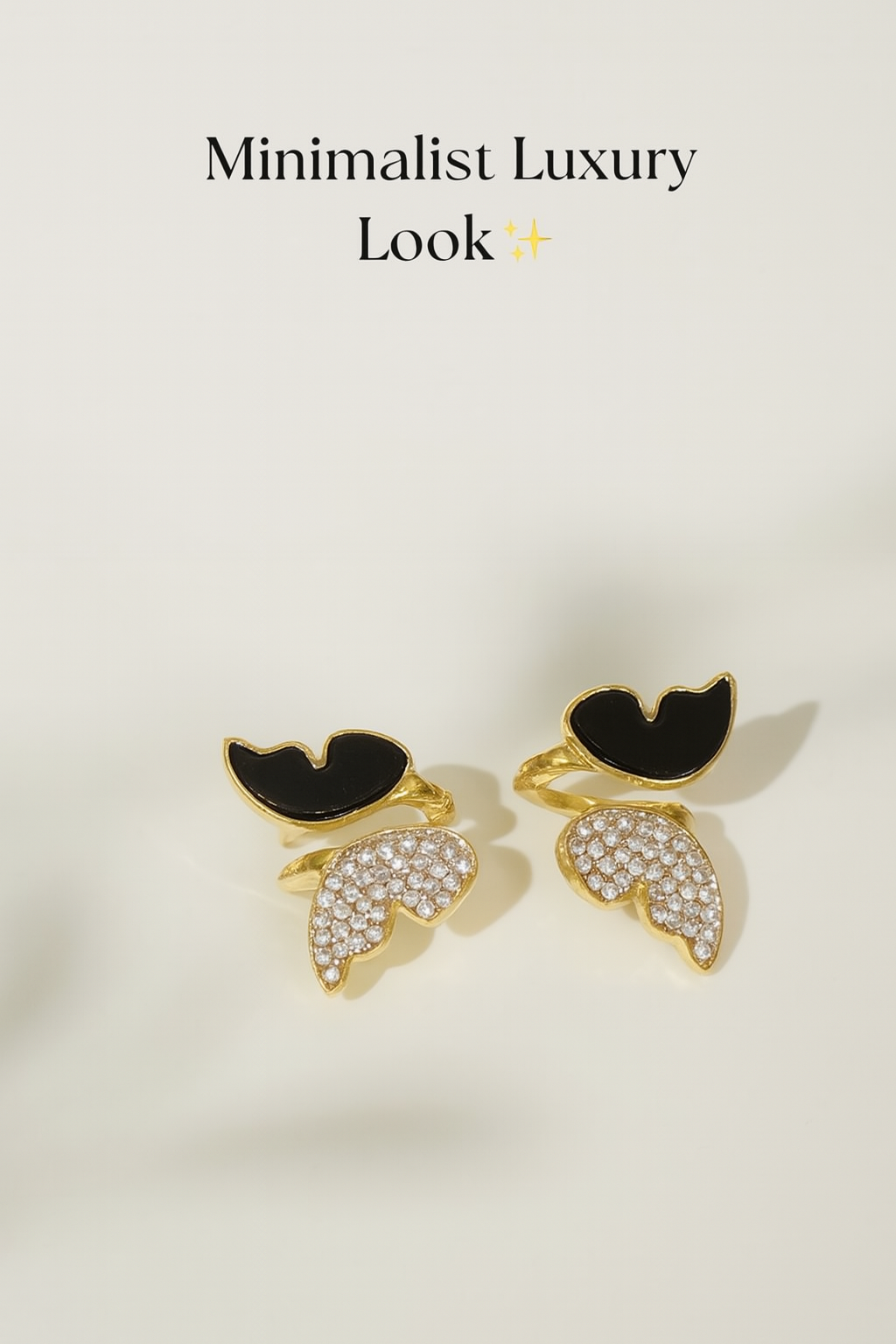 Zircon Butterfly Style Earrings for Women – Elegant Golden &amp; Silver Studs with Black Enamel and Sparkling Stones (AWJ-997)