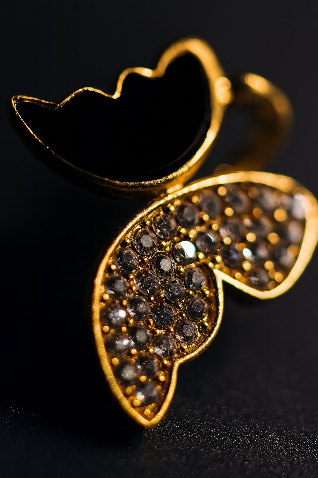 Zircon Butterfly Style Earrings for Women – Elegant Golden &amp; Silver Studs with Black Enamel and Sparkling Stones (AWJ-997)