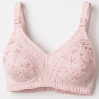 01 PCs Cotton Embroidered Chikan Bra for Women – Soft Breathable Fabric, Floral Design, Adjustable Straps, 2-Hook Closure, Daily Wear