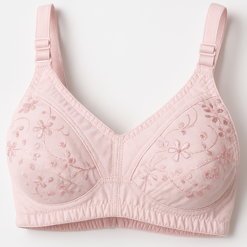 01 PCs Cotton Embroidered Chikan Bra for Women – Soft Breathable Fabric, Floral Design, Adjustable Straps, 2-Hook Closure, Daily Wear