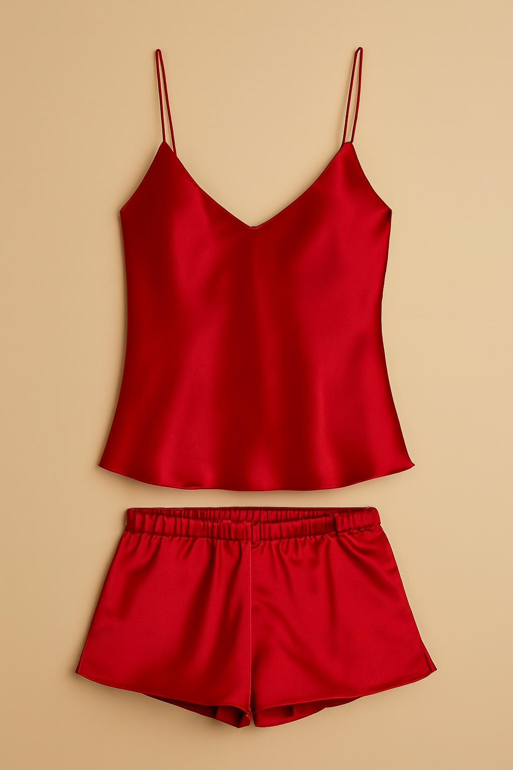 Satin Sleepwear Set featuring a luxe camisole and shorts Silky soft, lightweight, and elegantly tailored for cozy, stylish nights - Free Size