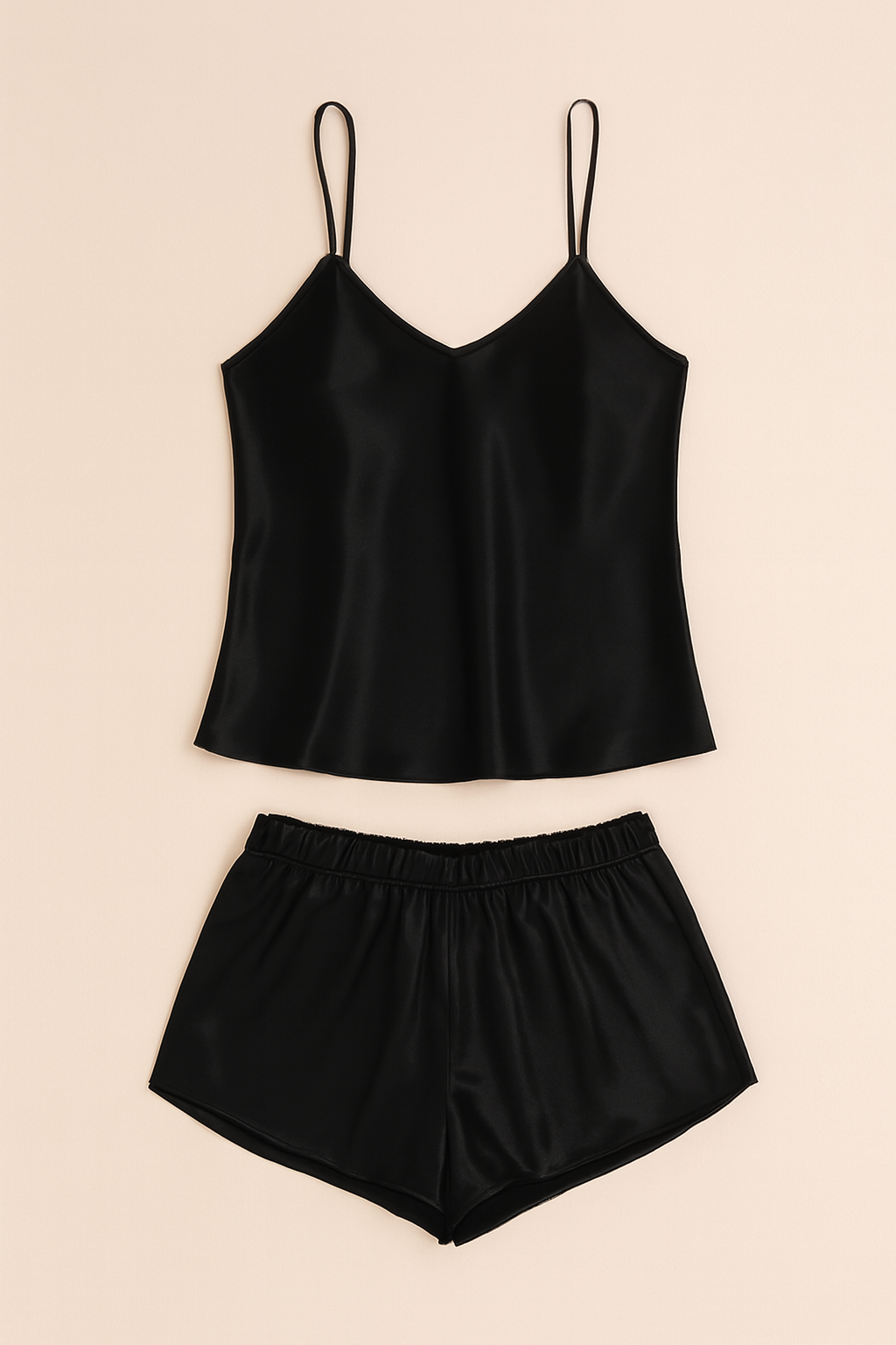 Satin Sleepwear Set featuring a luxe camisole and shorts Silky soft, lightweight, and elegantly tailored for cozy, stylish nights - Free Size