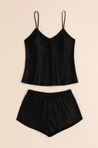 Satin Sleepwear Set featuring a luxe camisole and shorts Silky soft, lightweight, and elegantly tailored for cozy, stylish nights - Free Size