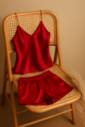 Satin Sleepwear Set featuring a luxe camisole and shorts Silky soft, lightweight, and elegantly tailored for cozy, stylish nights - Free Size