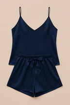 Satin Sleepwear Set featuring a luxe camisole and shorts Silky soft, lightweight, and elegantly tailored for cozy, stylish nights - Free Size