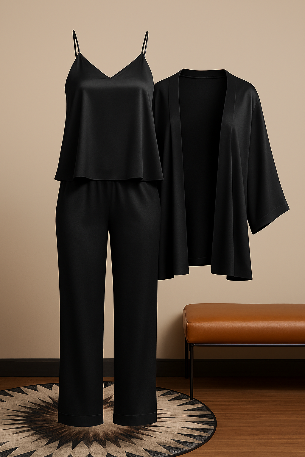 3-Piece Premium Satin Sleepwear Set for Women – Camisole, Pants &amp; Robe | Nightwear &amp; Loungewear | Free Size (DC-3002)