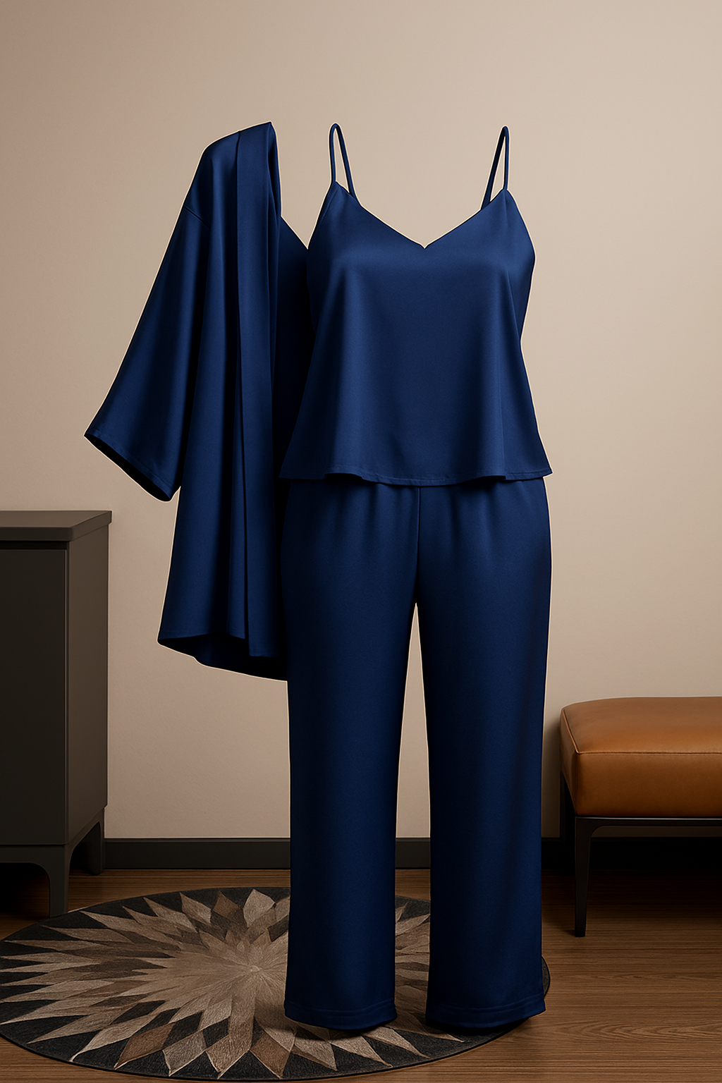 3-Piece Premium Satin Sleepwear Set for Women – Camisole, Pants &amp; Robe | Nightwear &amp; Loungewear | Free Size (DC-3002)