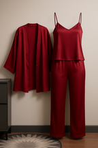 3-Piece Premium Satin Sleepwear Set for Women – Camisole, Pants & Robe | Nightwear & Loungewear | Free Size (DC-3002)