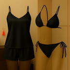 Premium Satin Sleepwear & Lingerie Combo for Women | Camisole, Shorts & Halter Bikini | Free Size | (DC-4002)