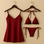 3-Piece Satin Lingerie Set – Slip Dress & Bikini Combo for Women – Free Size (DC-3004)