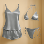 Premium Satin Sleepwear & Lingerie Combo for Women | Camisole, Shorts & Halter Bikini | Free Size | (DC-4002)