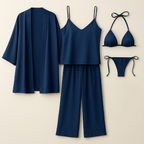 5-Piece Satin Sleepwear Set – Robe, Camisole, Pants & Bikini Nightwear ( DC-5002)
