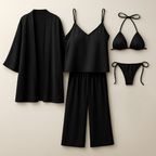 5-Piece Satin Sleepwear Set – Robe, Camisole, Pants & Bikini Nightwear ( DC-5002)