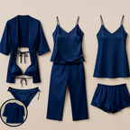 7-Piece Satin Sleepwear & Lingerie Set for Women – Luxury Nightwear Collection with Robe, Slip Dress, Free Size  (DC-7001)