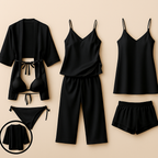 7-Piece Satin Sleepwear & Lingerie Set for Women – Luxury Nightwear Collection with Robe, Slip Dress, Free Size  (DC-7001)
