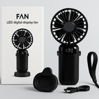 LED Digital Display Rechargeable Fan with USB Cable – Portable Mini Cooling Fan with Adjustable Speed, Battery Indicator &amp; Easy Charging (random color)