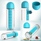2-in-1 Medicine Organizer with Water Bottle – 7 Days Pill Box, 600ml BPA-Free Drinking Bottle, Removable Cup, Compact Travel Pill Planner for Kids, Adults &amp; Elderly