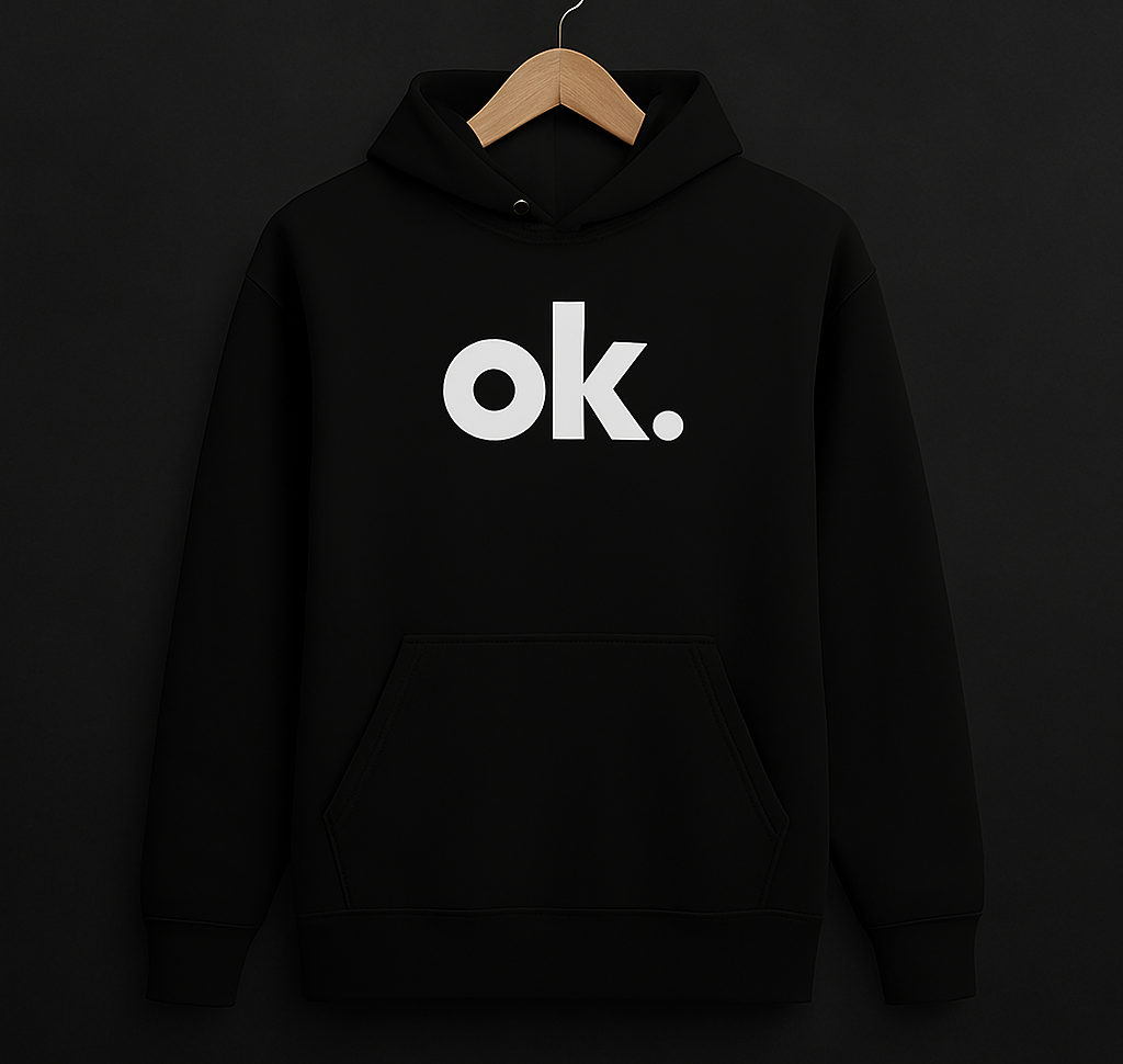 New Summer Collection Full Black Hoodie with OK Print for Men and Boys – Comfortable, Stylish &amp; Casual Wear
