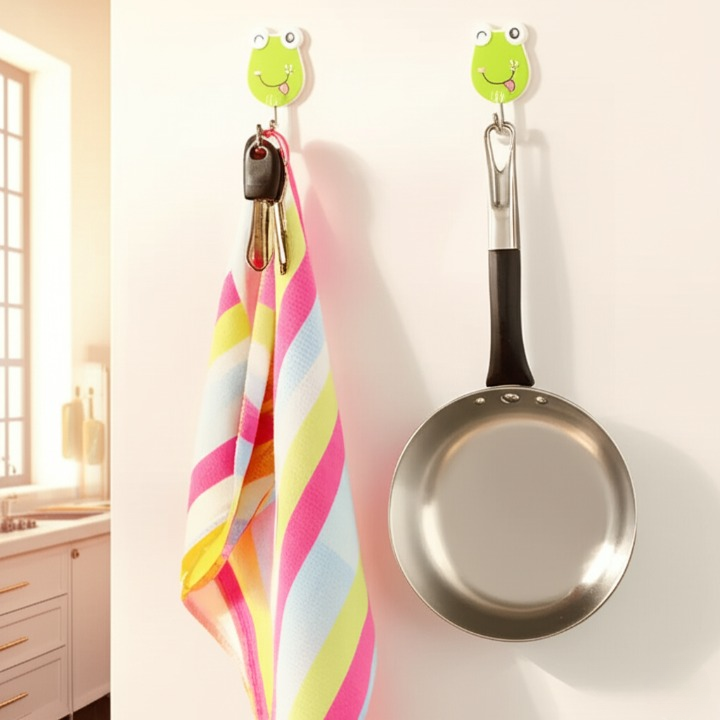 Pack Of 3 Self Adhesive Wall Hooks – Waterproof Cartoon Sticky homes for Home &amp; Kitchen | Heavy Duty Multipurpose Storage Hooks | Easy No-Drill Installation | Strong Adhesive for Glass, Wood, Plastic, Stainless Steel | (Random Color)