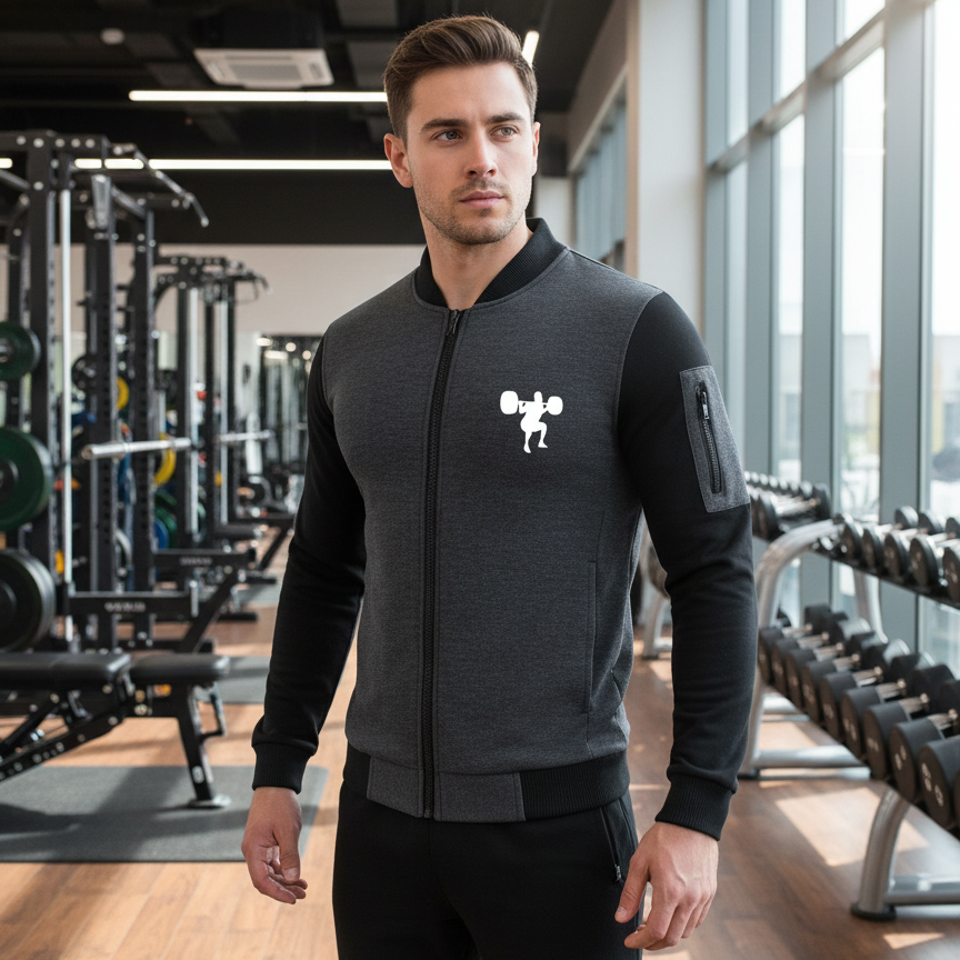 New Winter Collection Charcoal Grey Gym Printed Zipper Jacket for Men &amp; Boys – French Fleece, Premium Quality, Stylish &amp; Comfortable Winter Wear
