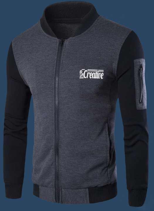 New Winter Collection Charcoal Grey “Be Creative” Printed Zipper Jacket for Men &amp; Boys – French Fleece, Premium Quality, Stylish &amp; Comfortable Winter Wear
